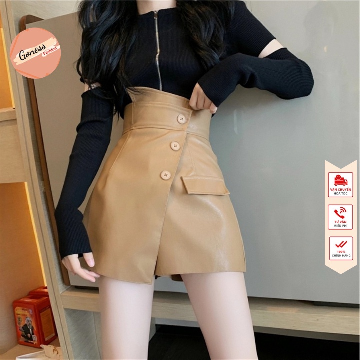 Quần da nữ Goness cạp cao giả váy kiểu vạt chéo 3 cúc cao cấp siêu tôn dáng 206 | BigBuy360 - bigbuy360.vn