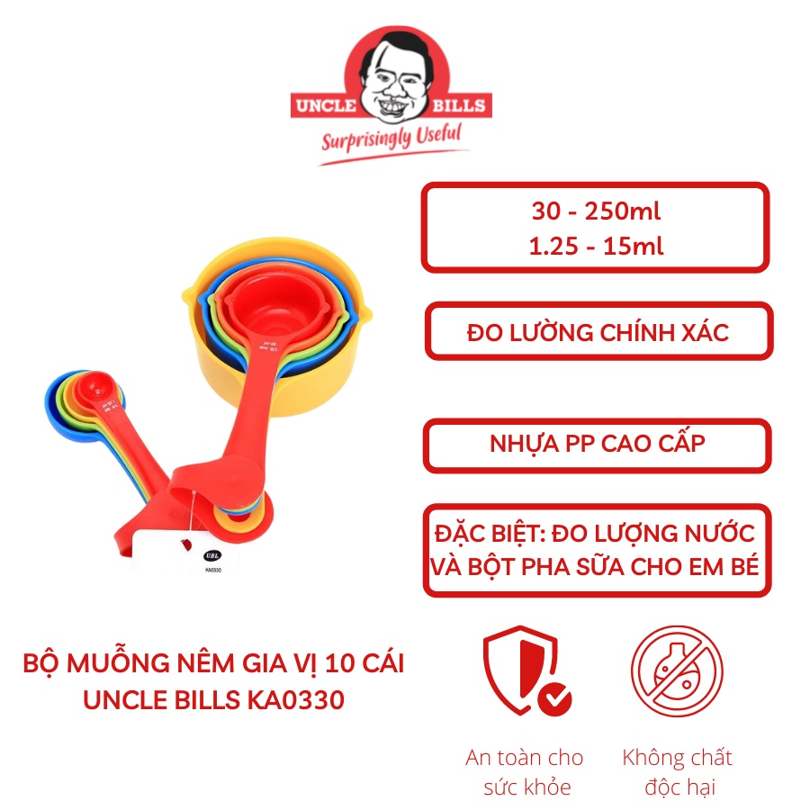 Bộ Muỗng Nêm Gia Vị Nhiều Màu 10 Cái Uncle Bills KA0330