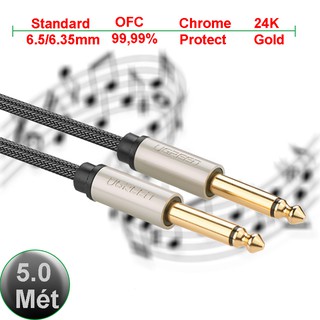 Cáp audio 2 đầu 6.5/6.35mm, lõi đồng ofc, mạ vàng 24k và bọc nilon chống rung động 5 mét ugreen 10640