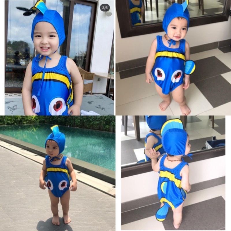 Đồ bơi bé gái , bé trai cá hề nemo có vây ngộ nghĩnh màu xanh dương , đồ bơi 1 mảnh cho bé - tiệm nhà AN