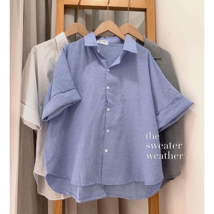 Áo sơ mi cộc tay xẻ lưng cài cúc sau siêu hot 9150, Áo sơmi cộc tay kẻ nhỏ kiểu Hàn Quốc
