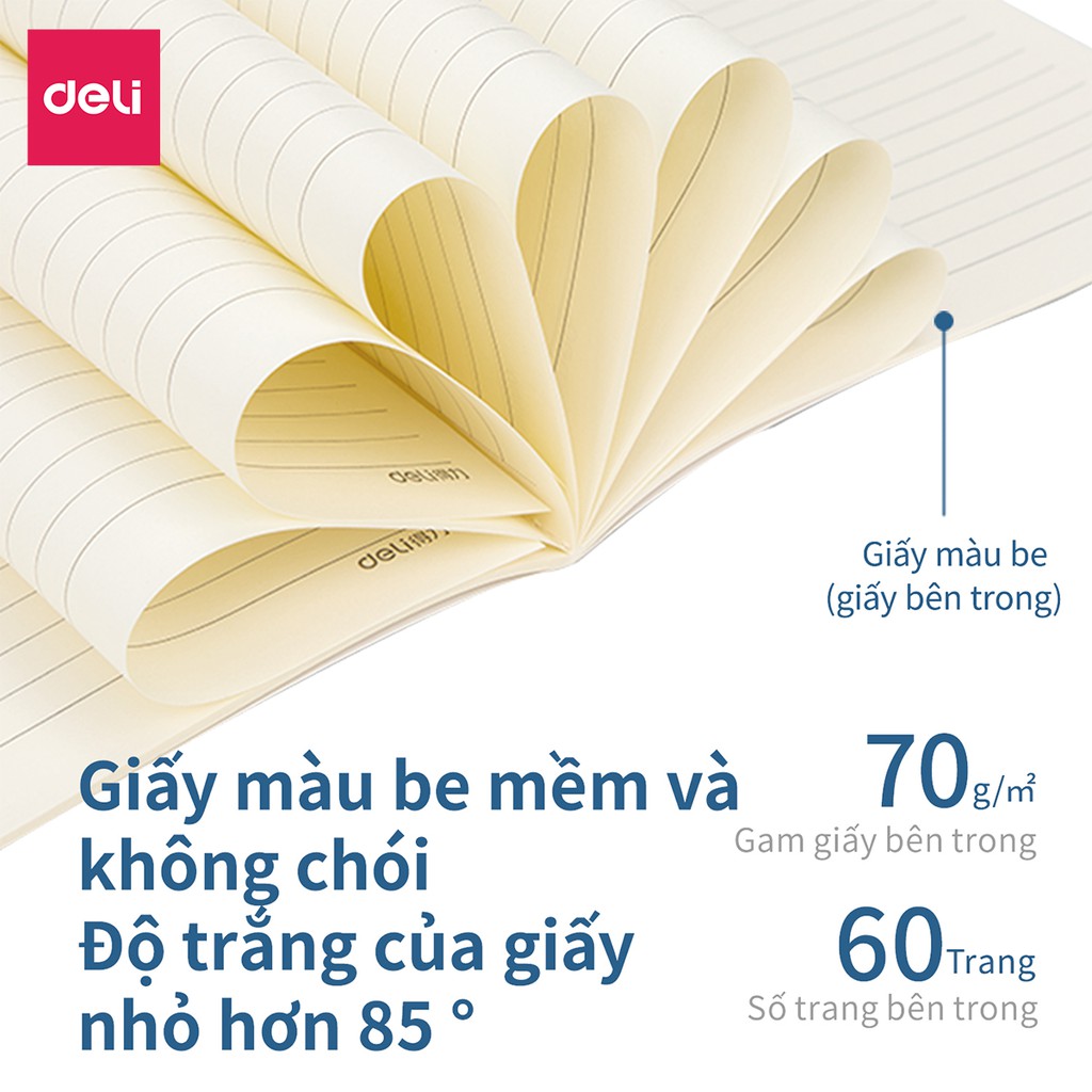 [Mã LIFEDELI1505 giảm 50K đơn 99K] Sổ tay ghi chép khâu gáy A5 Deli 60 trang - 1 quyển - FA560-N01-KM-01