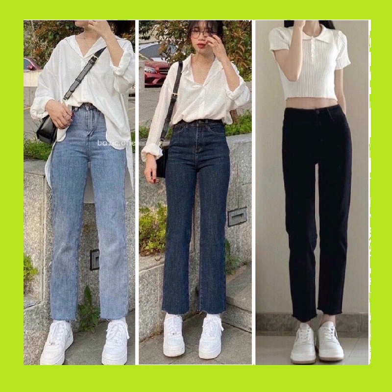 Quần jean bò ống suông rộng nữ đẹp lưng cao vải dày đẹp cao cấp Hot 2021
