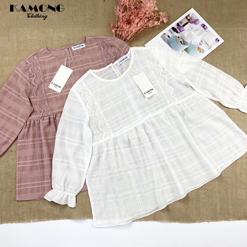 Áo Babydoll voan gân phối ren KAMONG