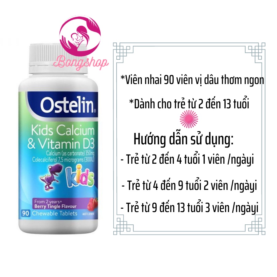 [CAM KẾT CHÍNH HÃNG] Canxi khủng long cho bé Ostelin Kids Milk Calcium &amp; D3 Úc (90v/90ml)