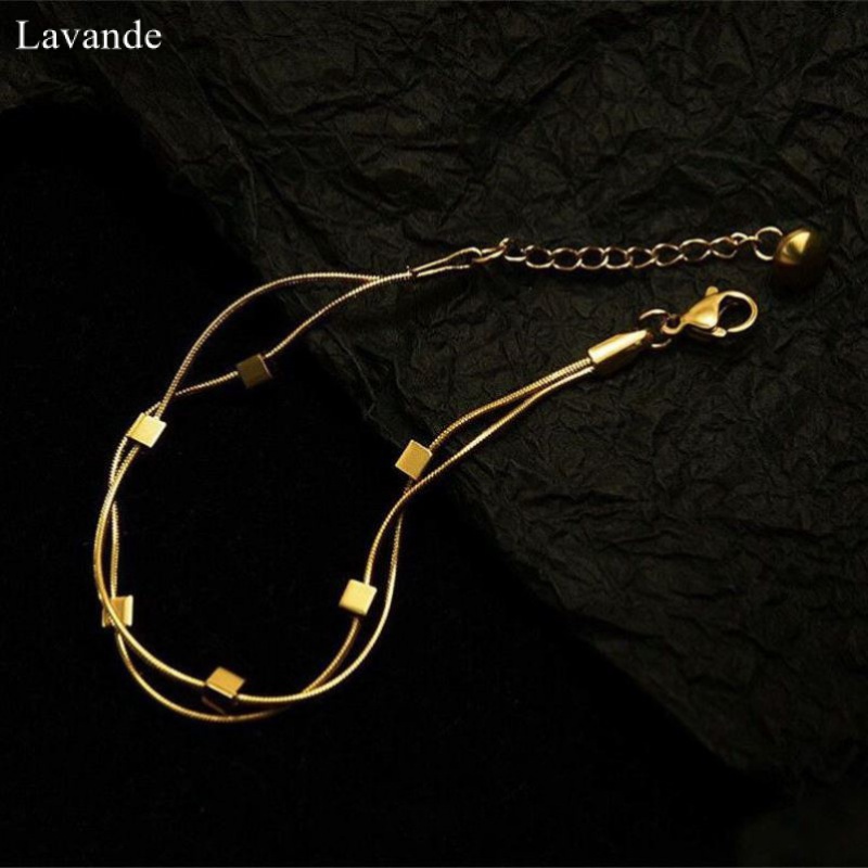 LAVANDE Vòng Đeo Tay Bằng Thép Titan Mạ Vàng 18K Hai Lớp Thiết Kế Đơn Giản Sang Trọng Cho Nữ CRMU