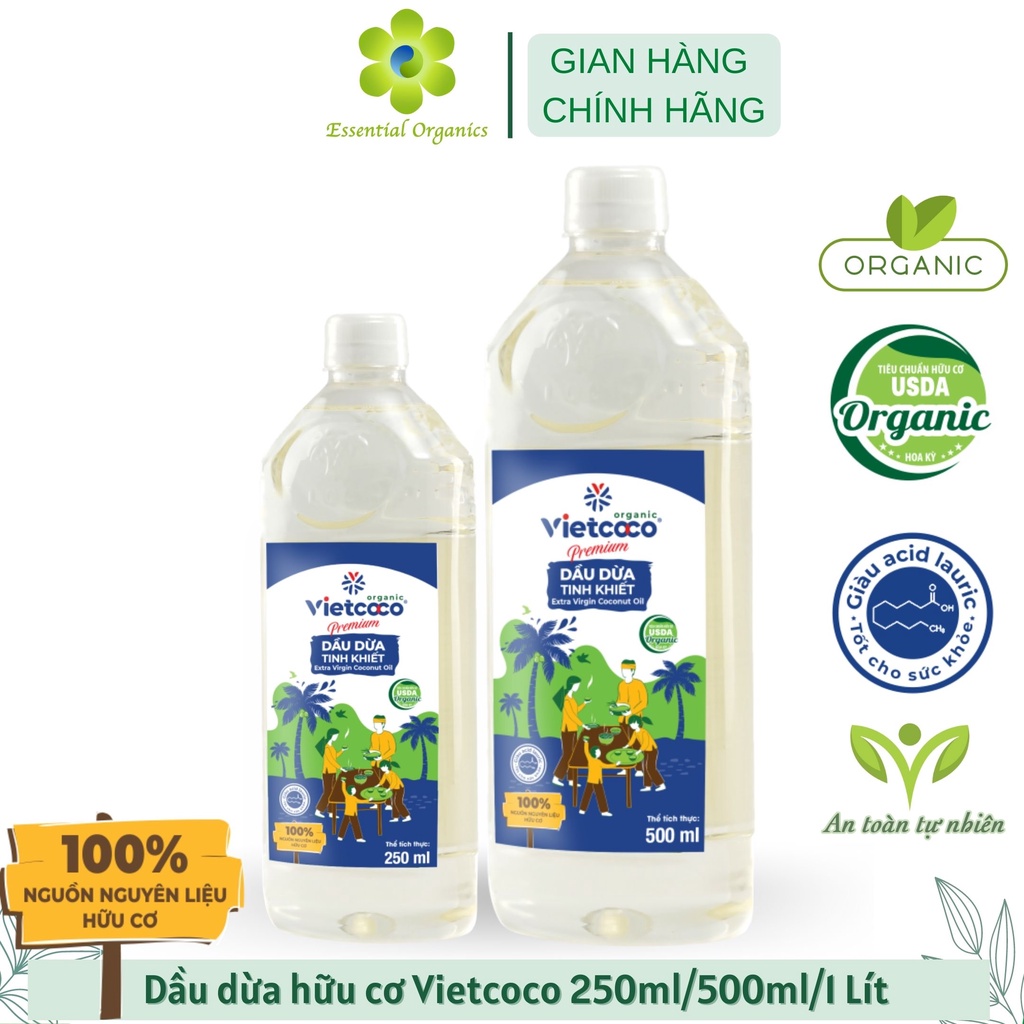 Dầu dừa hữu cơ nguyên chất ép lạnh Vietcoco Dầu dừa tinh khiết dưỡng tóc dưỡng da tẩy trang &amp; bảo vệ răng miệng