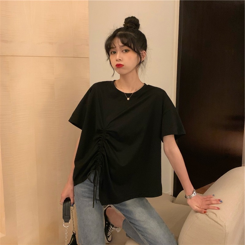 Áo Thun Tay Ngắn Dáng Rộng Phối Dây Rút Thời Trang Mùa Hè Dễ Phối Đồ Cho Nữ AT1006