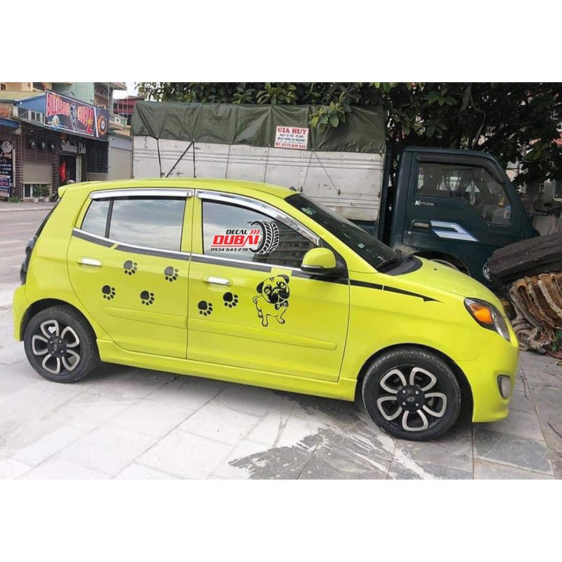 Tem Dán Sườn Xe Kia Morning Dấu Chân Cún Con Dễ Thương