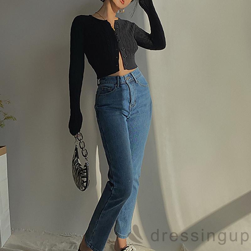 Áo cardigan dệt kim tay dài màu trơn cổ tròn thời trang cho nữ