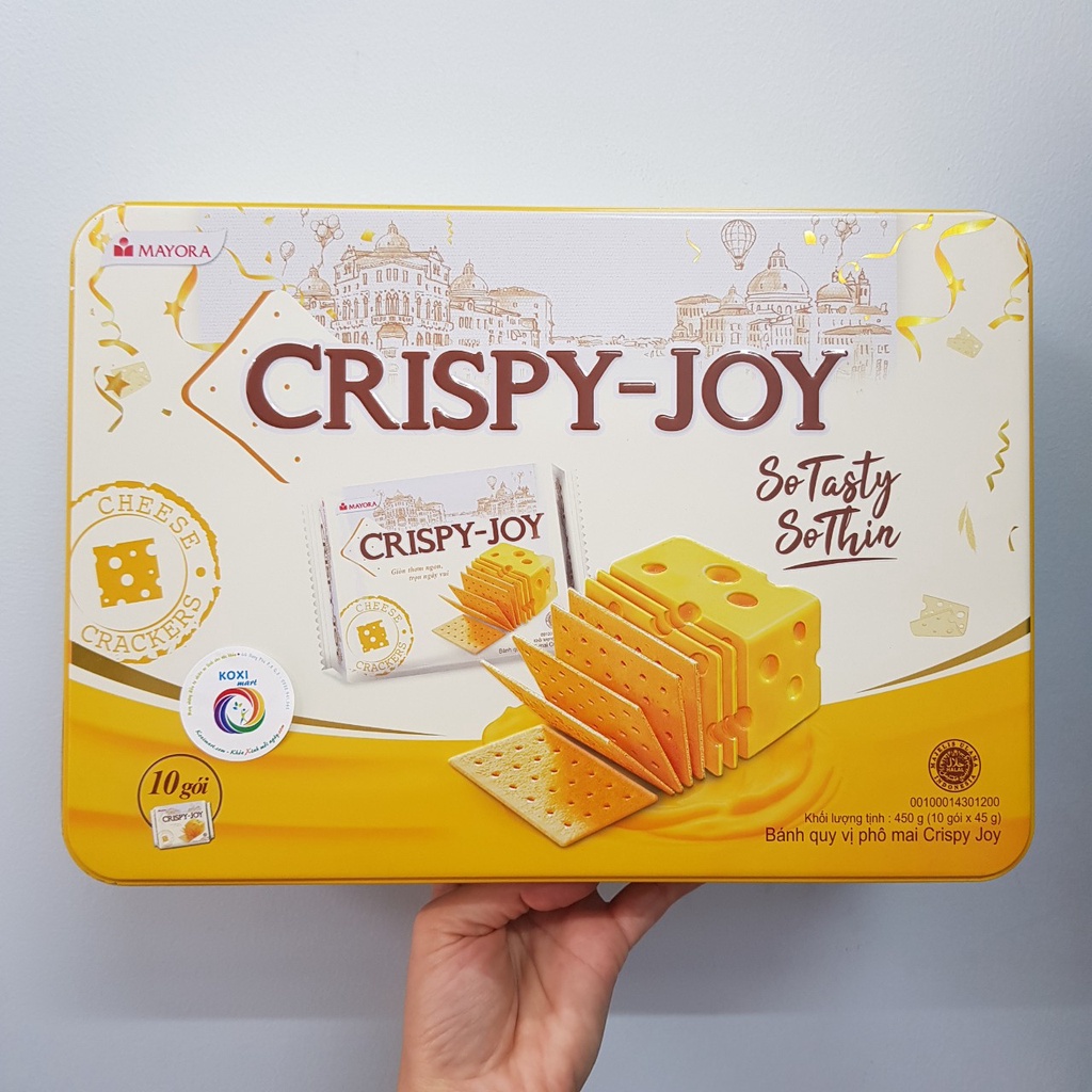 Bánh quy vị phô mai Crispy Joy hộp thiếc 450g
