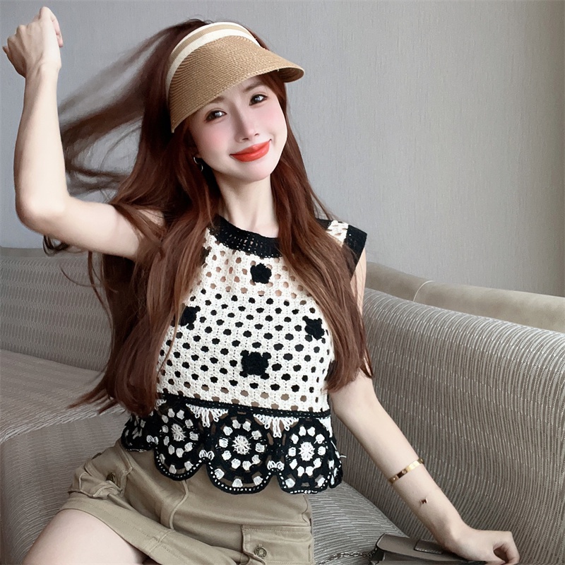 Áo croptop ZHELIHANGFEI dệt kim sát nách thêu hoa quyến rũ hợp thời trang