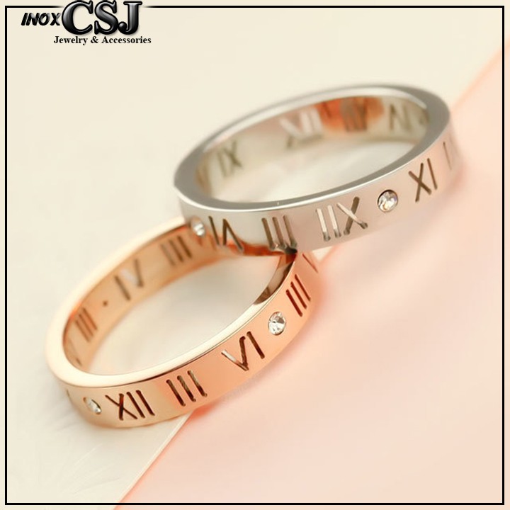 NHẪN TITAN SỐ LA MÃ MÀU HỒNG ĐẸP KHÔNG ĐEN - tặng hộp đựng nhẫn xinh xắn