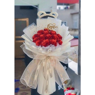 bó hồng sáp 15 bông nhũ cho khách