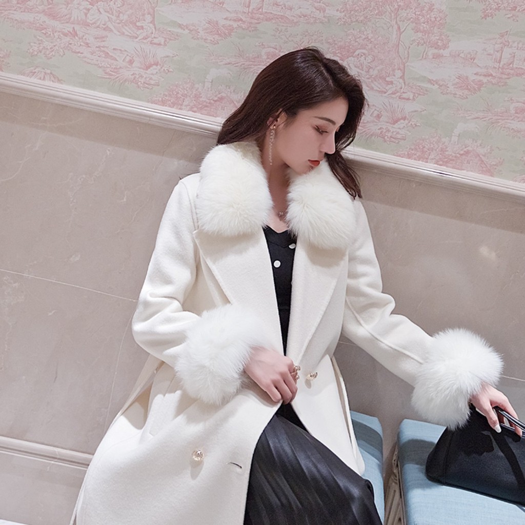 Áo khoác cashmere cổ và tay phối lông cao cấp dáng dài sang chảnh phong cách hàn trẻ trung. Hàng quảng châu KCC416