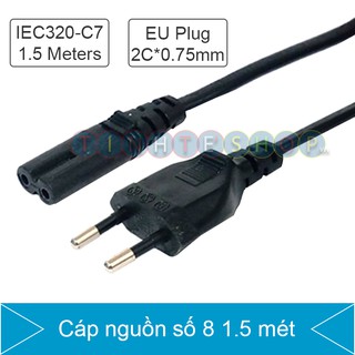 Dây cáp nguồn 2 chân cắm tròn số 8 1.4 Mét, dùng cho Máy in Epson, HP, túi giữ nhiệt, Đài Cassette .v.v. (màu đen)
