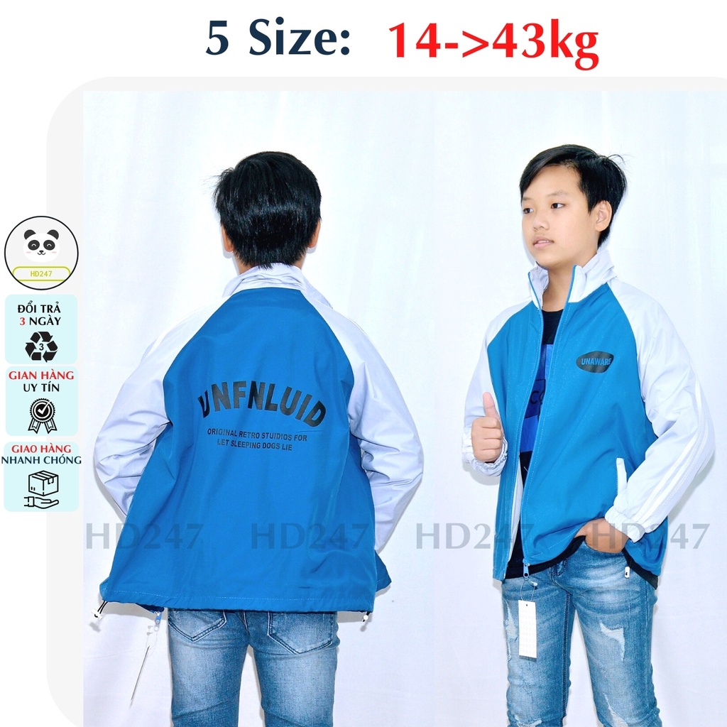 Áo khoác bé trai size đại cho bé dù 2 lớp in chữ UNAWARE thời trang 14 43kg HD247 0325 X