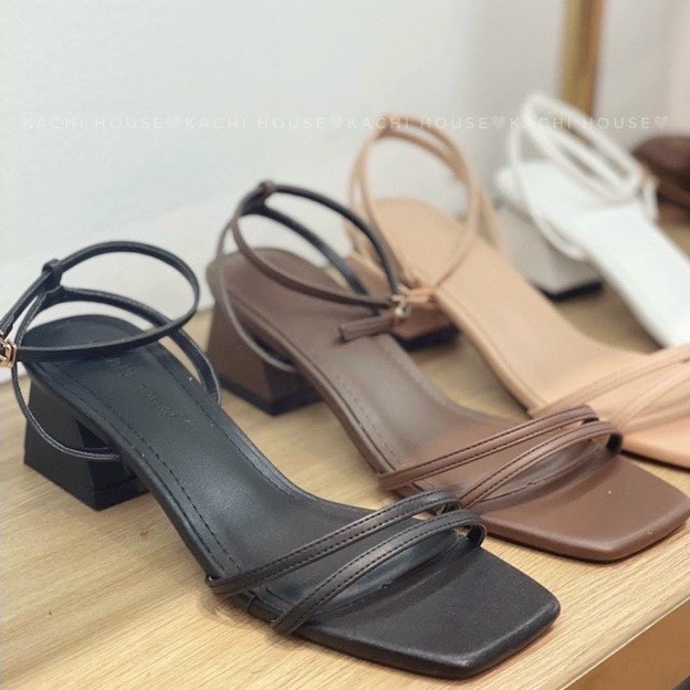 Sandal nữ cao gót 5 phân quai chéo Thiên Hương VNXK BP50C3 Giày cao gót đế vuông đẹp 4 màu trắng nâu đen kem 5p