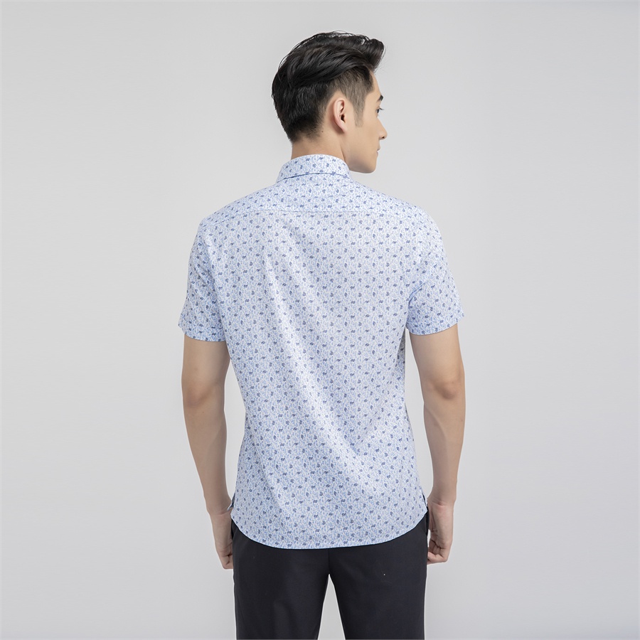 [MẪU MỚI] Áo sơ mi nam ngắn tay ARISTINO phom Perfect fit, màu trắng in họa tiết xanh nổi bật - ASS140S1