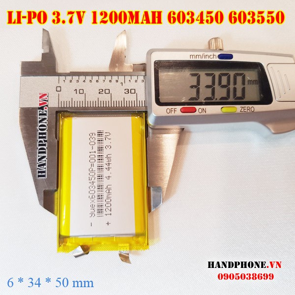 Pin Li-Po 3.7V 1200mAh 603450 603550 (Lithium Polyme) cho loa Bluetooth, Định vị GPS, Camera hành trình loại 2 dây,3 dây