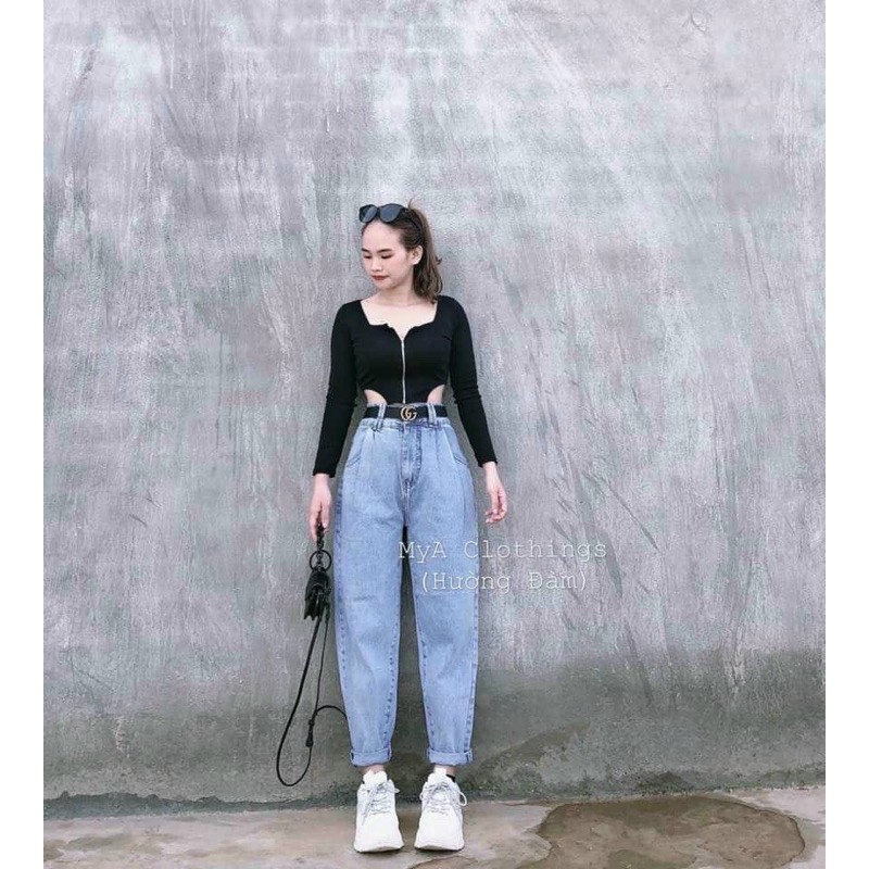 Quần baggy jean chít ly mã NHA04, hình thật ảnh sàn