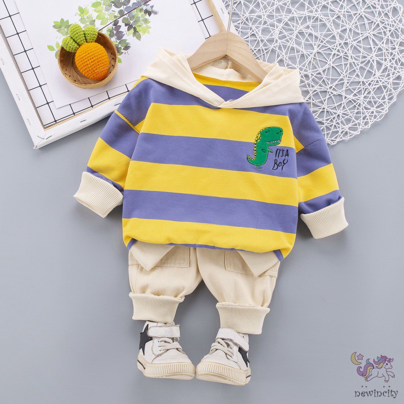 Set Áo Thun In Hình Khủng Long + Quần Dài Xinh Xắn Cho Bé Trai