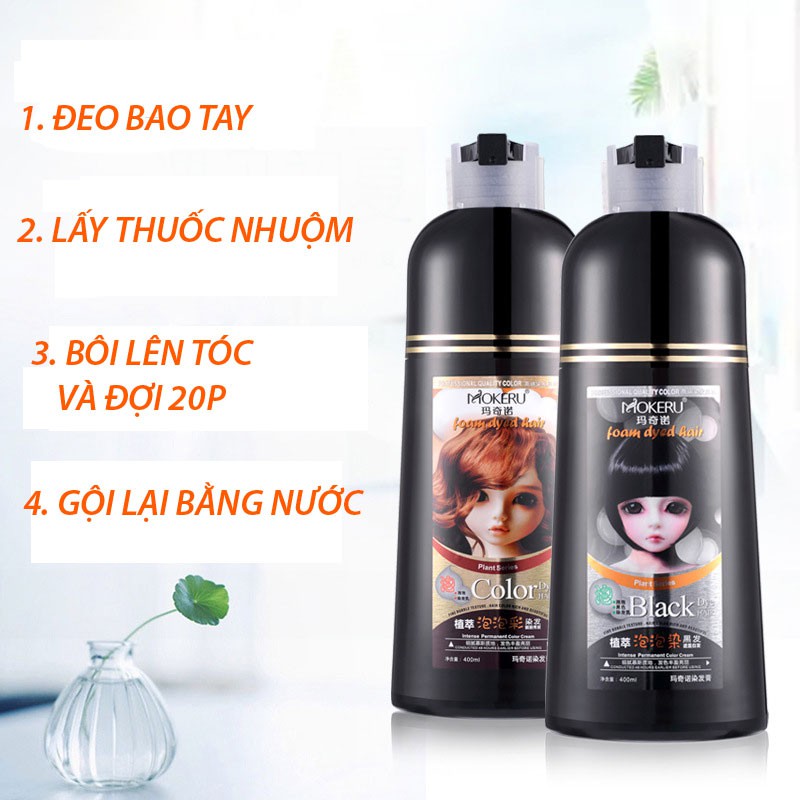 Thuốc nhuộm tóc thảo dược dạng bọt cao cấp nhiều màu MOKERU (kèm dưỡng định hình)