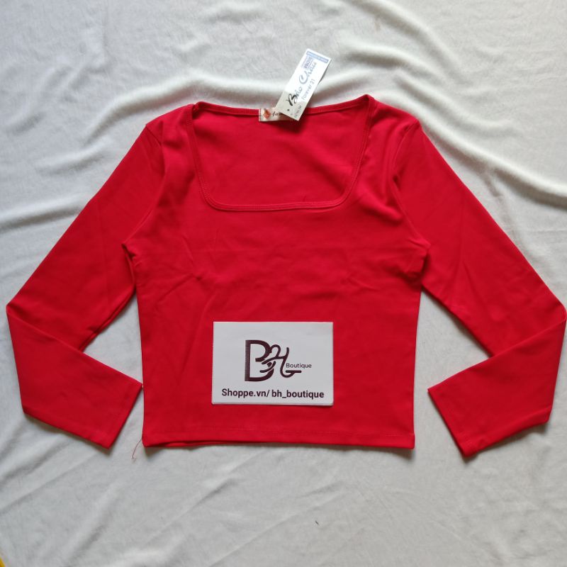 Áo Croptop Cổ Vuông Tay Dài Chất Thun Co Giãn Ôm Dáng Bc2048