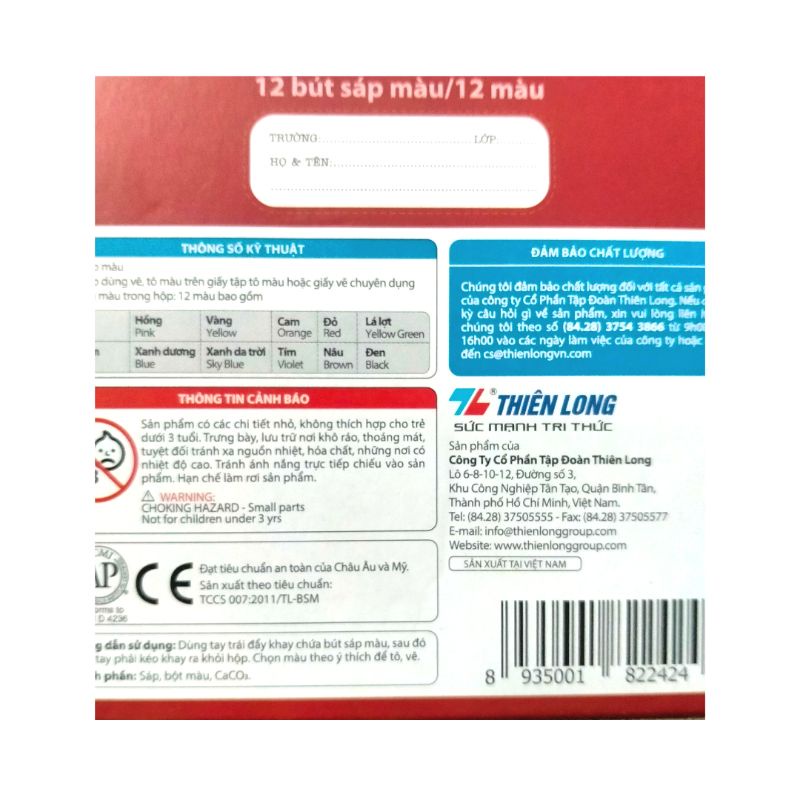 Bút sáp màu Thiên Long hộp 12 cái