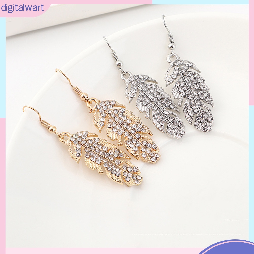 Bộ Dây Chuyền + Bông Tai Dáng Dài Hình Chiếc Lá Đính Đá Thời Trang Cho Nữ