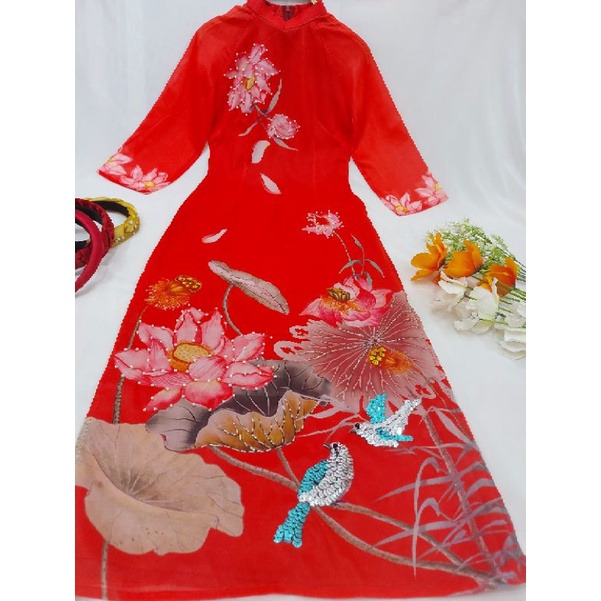 🥰 Siêu phẩm áo dài tơ óng 4 tà đỏ kết cao cấp đẹp nhẹ nhàng hàng may kĩ chuẩn cao cấp