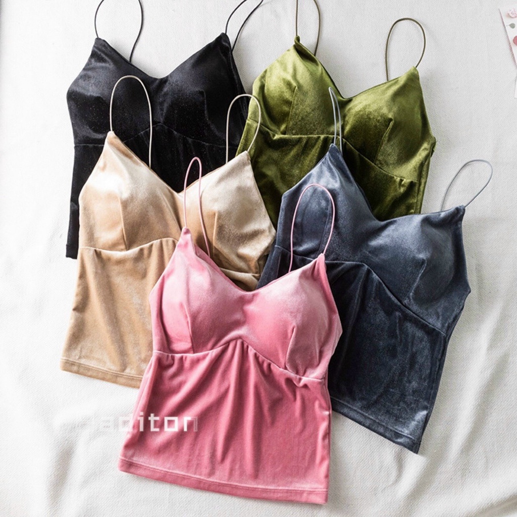 Áo bra 2 dây nhung dáng dài, ao bra 2 dây nhung đẹp croptop kiểu mặc kèm áo vest, bra nữ nhung có mút ngực sexy
