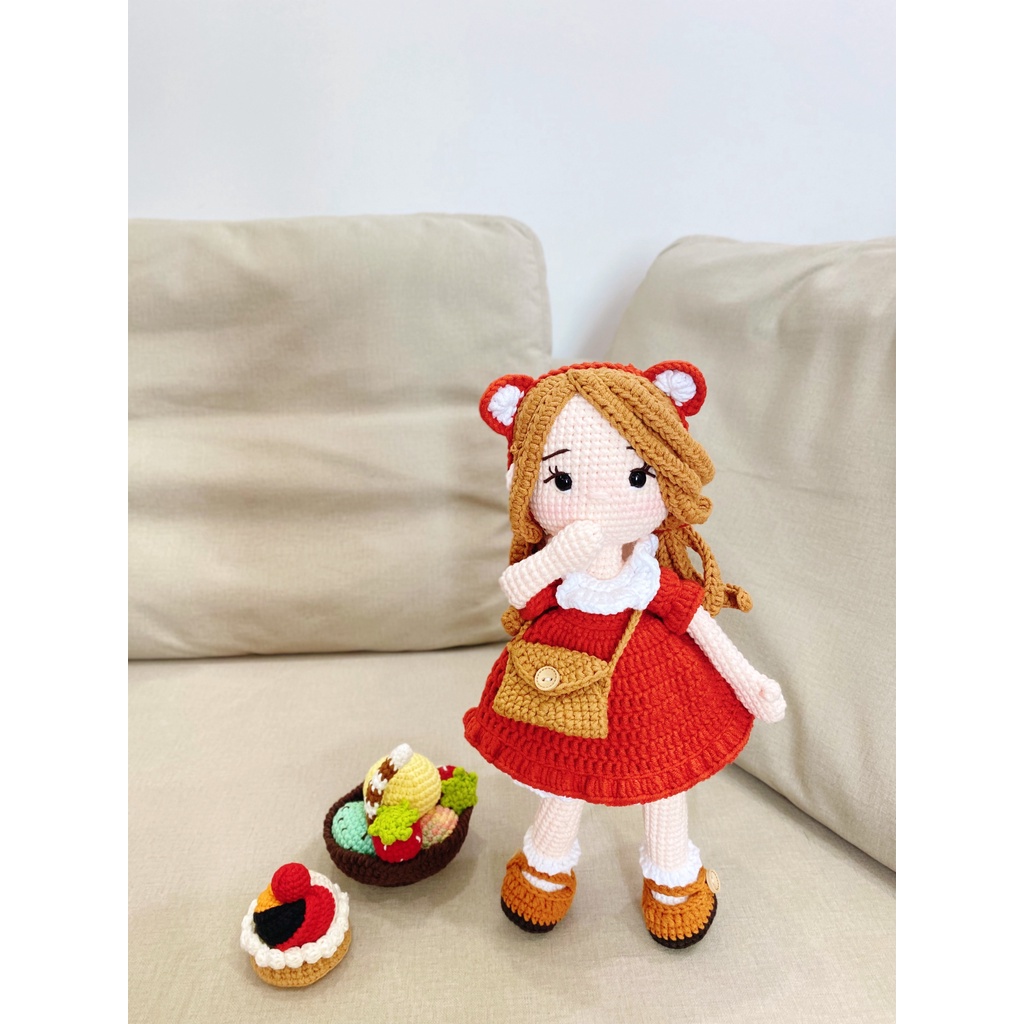 Búp bê Mia bằng len móc handmade dễ thương cho bé, búp bê nhồi bông 100% sợi cotton - Ami House