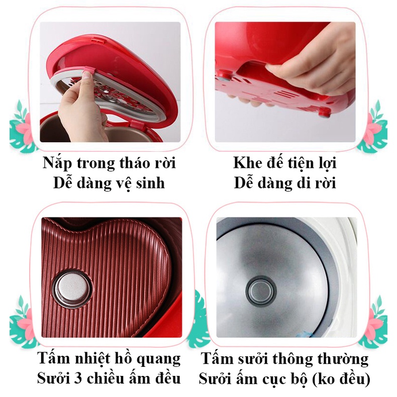 Nồi cơm điện Trái Tim nhập khẩu 1.8 lít Công suất 600W, Nồi cơm điện giữ nóng thông minh