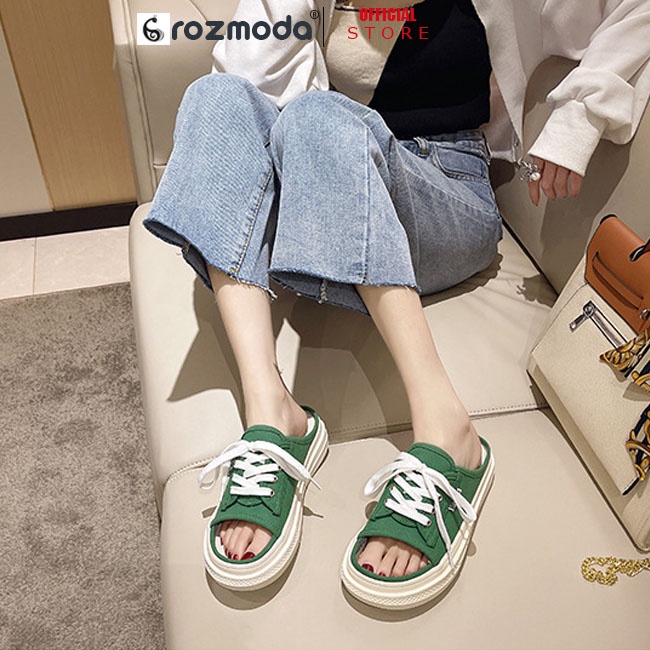 Dép sục nữ hở mũi đạp gót dây buộc nhiều màu DSUC01 Rozmoda quai vải canvas siêu bền