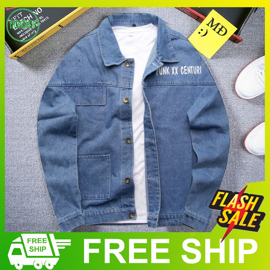 Áo khoác jean nam xanh nhạt in bulldog TS294 Tronshop