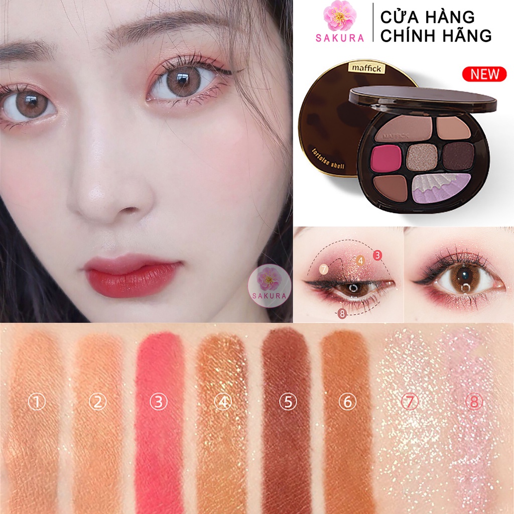 Bảng phấn mắt nội địa trung Maffick Dikalu Lameila 8 ô màu bắt sáng mắt nhũ che khuyết điểm tiện lợi bền màu lâu trôi