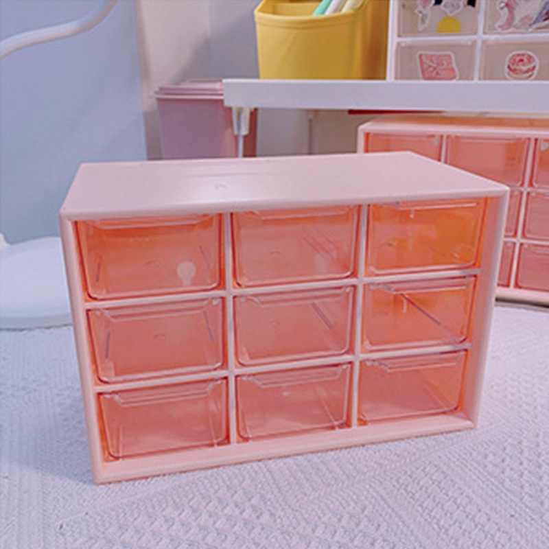 Tủ Mini 9 Ngăn Kéo Dễ Thương Để Bàn Chống Bụi Đựng Trang Sức Mĩ Phẩm Đồ Dùng Học Tập