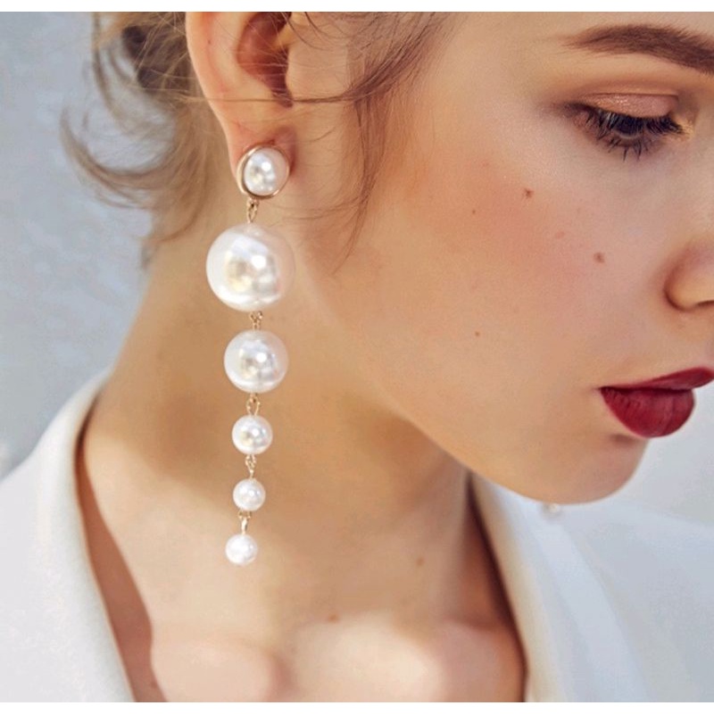 Khuyên tai bông tai ngọc trai nhân tạo dáng dài sang trọng thời trang Hàn Quốc