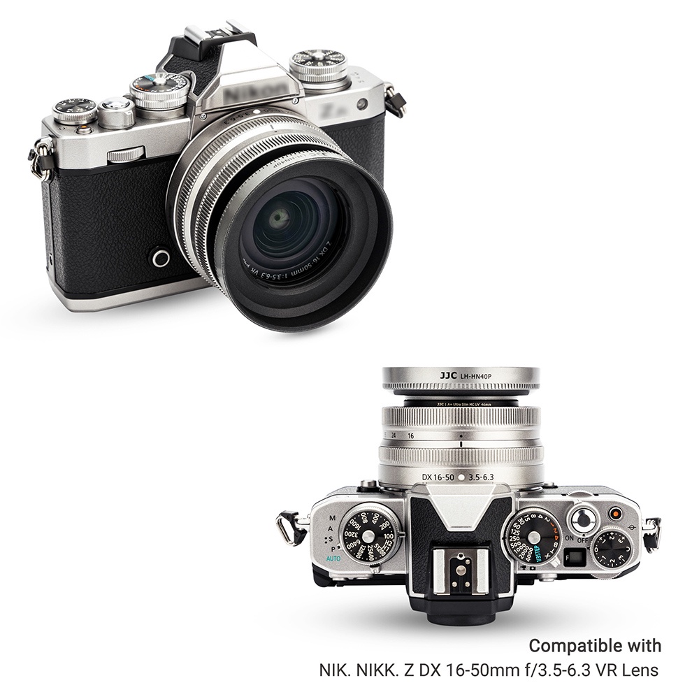 JJC HN-40 Loa Che Nắng Kim Loại Cho Nikon Nikkor Z DX 16-50mm F3.5-6.3 VR, Bộ Ống Kính Của Máy Ảnh Nikon Zfc Z50, Thay Thế Loa Che Nắng Nikon HN-40
