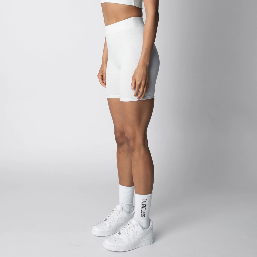 Hàng xuất xịn - Quần tập đùi lưng cao màu trắng biker thun gân xuất khẩu