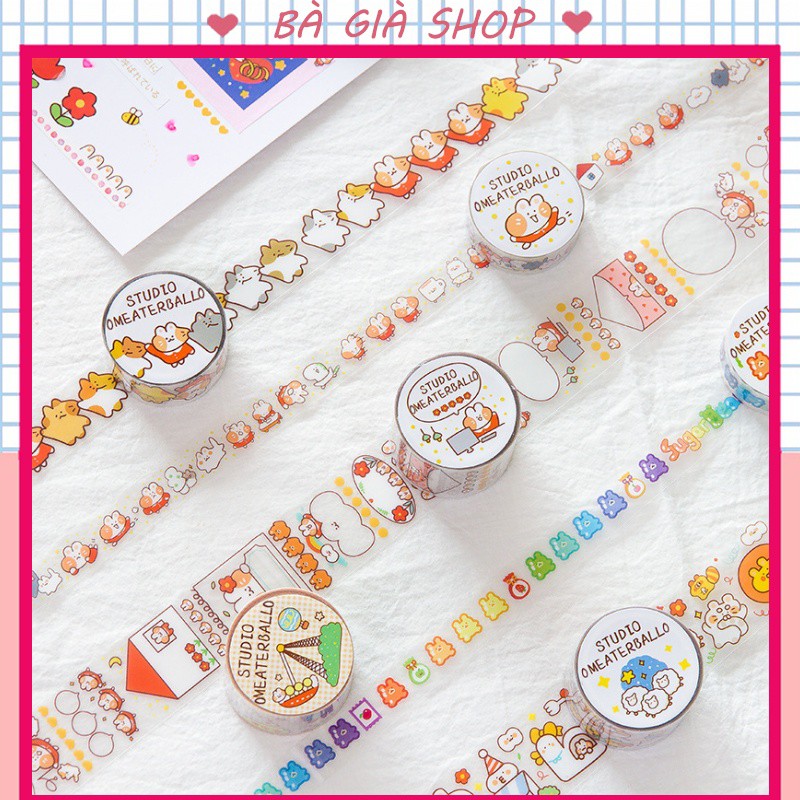 Băng dính Washi tape, băng dính sticker trang trí sổ học tập, làm quà