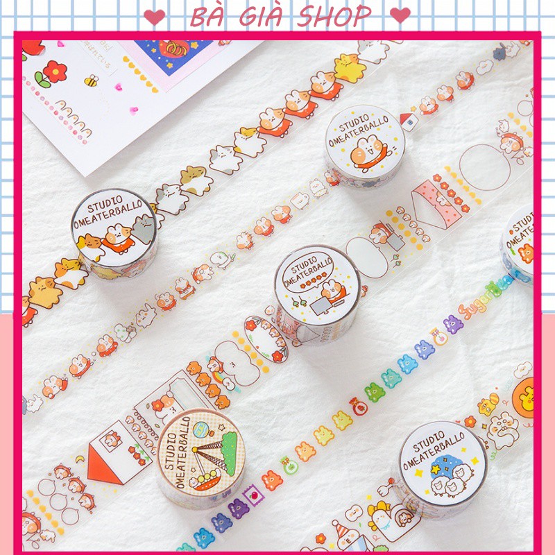 Băng dính Washi tape, băng dính sticker trang trí sổ học tập, làm quà tặng siêu dễ thương