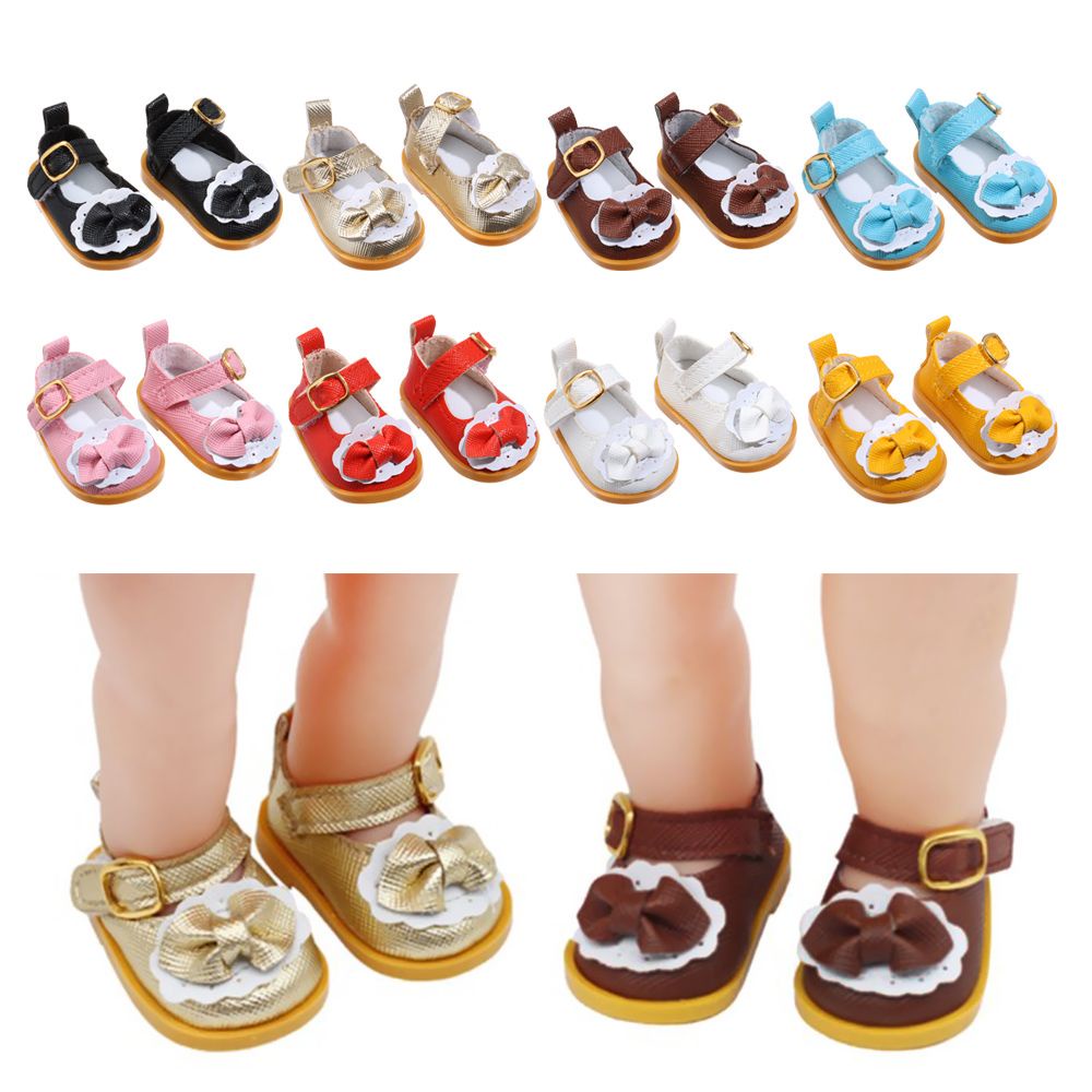 Giày sandal da đính nơ xinh xắn cho búp bê nữ 14 inch