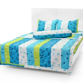 Bộ Drap Cotton Thắng Lợi bộ 4 món hoặc mền 1m8x2m - Họa tiết xanh trái tim