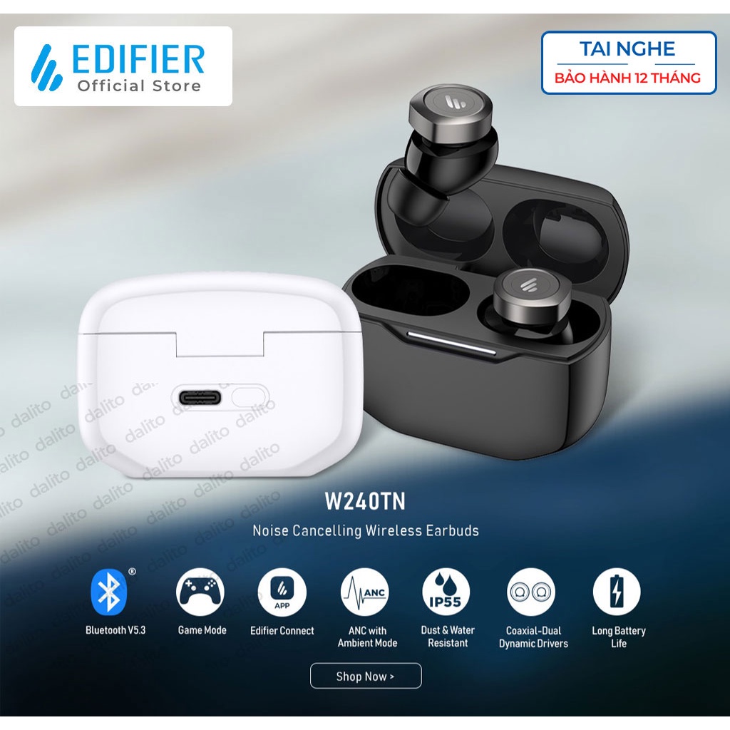 Tai nghe Bluetooth 5.3 EDIFIER W240TN Chống ồn chủ động Đàm thoại 4 mic Game mode Âm thanh driver kép Hàng chính hãng