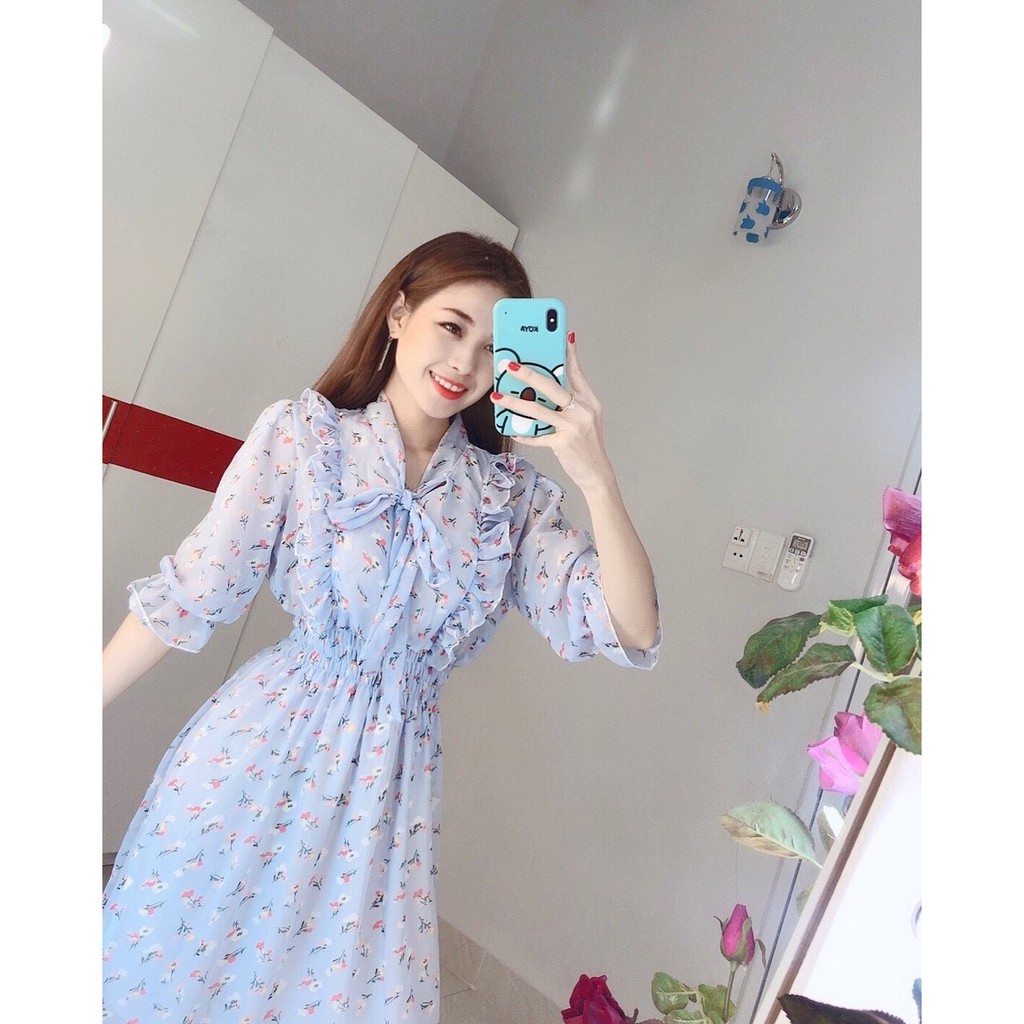 Đầm hoa viền bèo cột nơ siêu xinh - hình thật | BigBuy360 - bigbuy360.vn