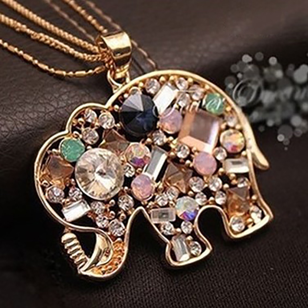 Vòng cổ Dài Mặt Hình Chú Voi Đính Đá Nhân Tạo Lấp Lánh Xinh Xắn Cho Nữ