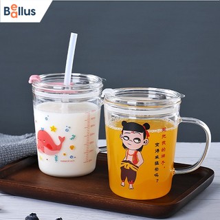 Cốc pha sữa, uống sữa thủy tinh chia vạch kèm ống hút cho bé - Baellus GD018