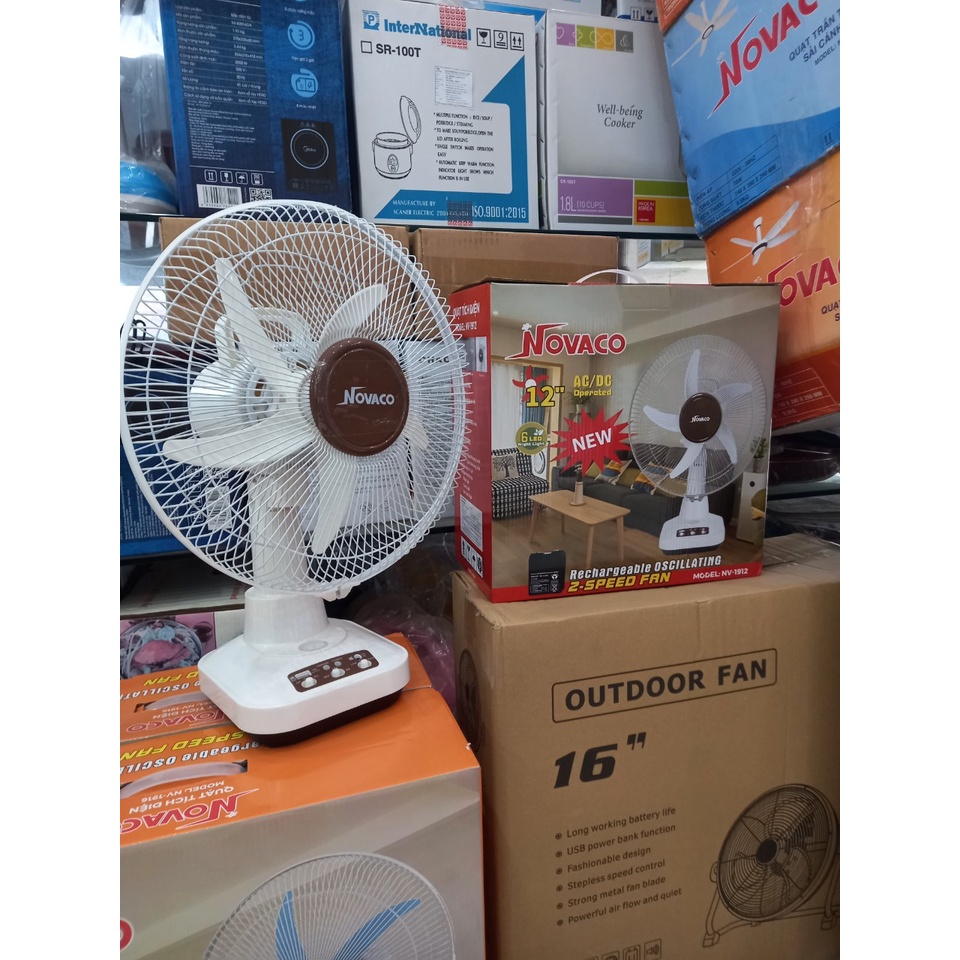 Quạt Tích NOVACO Chính Hãng Bảo Hành 6 Tháng, Chạy Liên Tục 8h, Có Đèn Led - Tặng Kèm Dây Sạc Ắc Quy